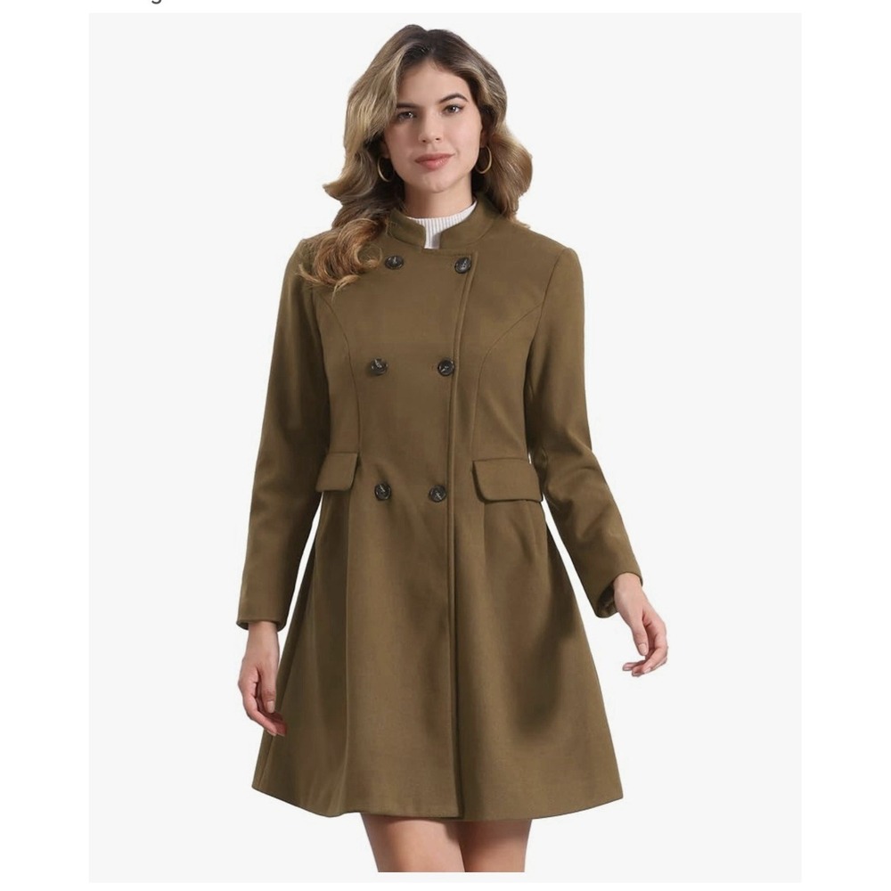 Allegra K Stand Collar Coat For Womens Double Breasted Pocket Long Sleeve Sz S